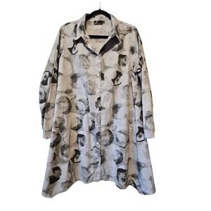 FENINI Bubble Bee Coat Top Tunic Women's XL Gray Abstract Lagenlook Artsy Long